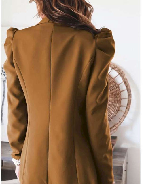 Load image into Gallery viewer, Brown Open Front Puff Sleeves Blazer
