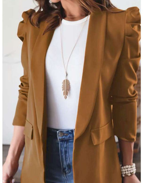 Load image into Gallery viewer, Brown Open Front Puff Sleeves Blazer
