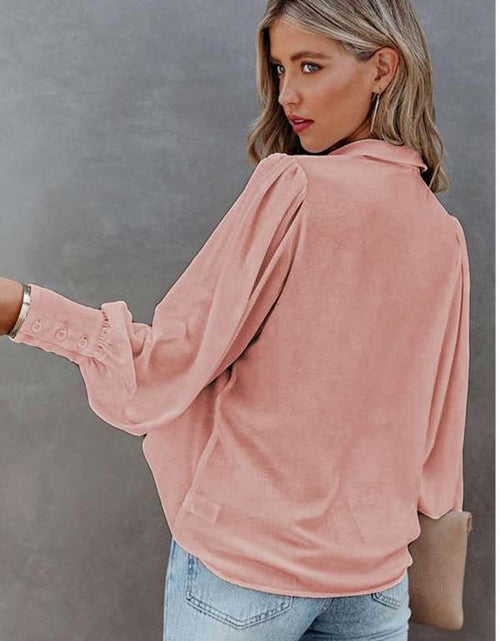 Load image into Gallery viewer, Pink Solid Button-up Loose Long Sleeve Shirt
