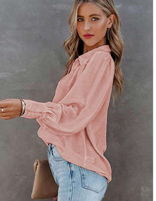 Load image into Gallery viewer, Pink Solid Button-up Loose Long Sleeve Shirt
