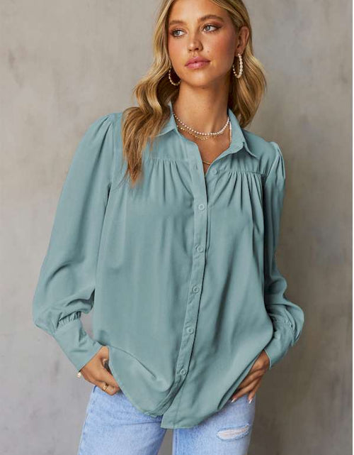 Load image into Gallery viewer, Pink Solid Button-up Loose Long Sleeve Shirt
