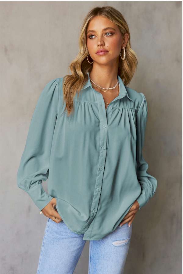 Pink Solid Button-up Loose Long Sleeve Shirt