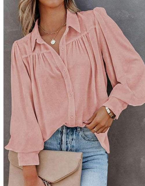 Load image into Gallery viewer, Pink Solid Button-up Loose Long Sleeve Shirt
