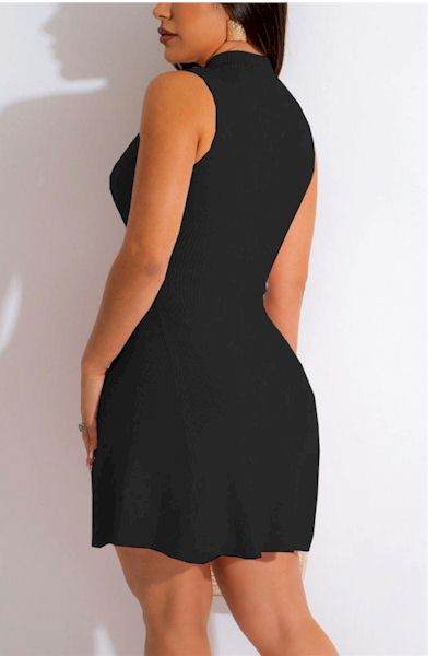 Fashion-Forward Ribbed Black Knit Mini Dress!