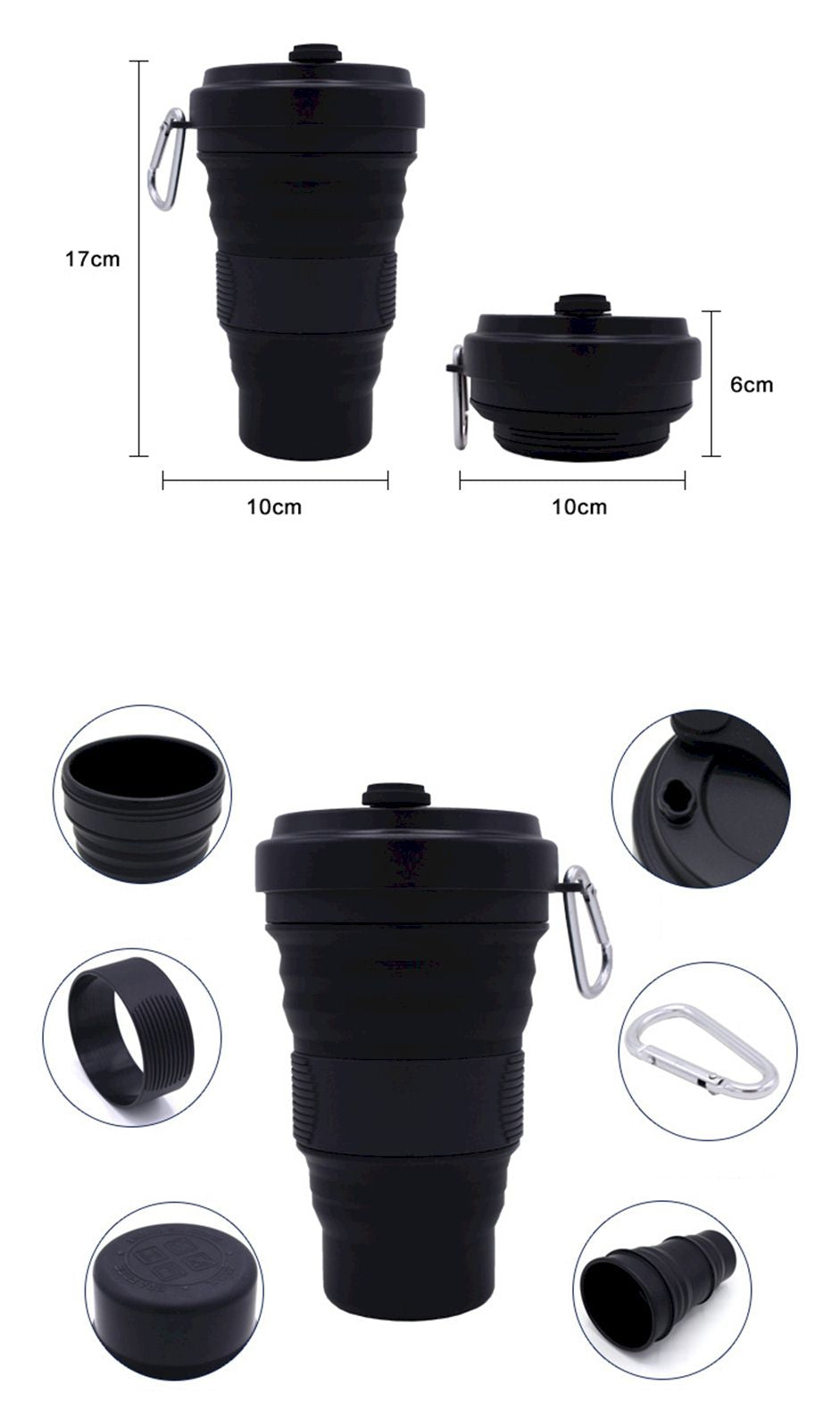 Collapsible Silicone Travel Coffee Cup With Lids