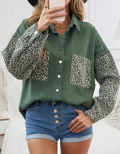 Load image into Gallery viewer, Contrast Leopard Denim Jacket
