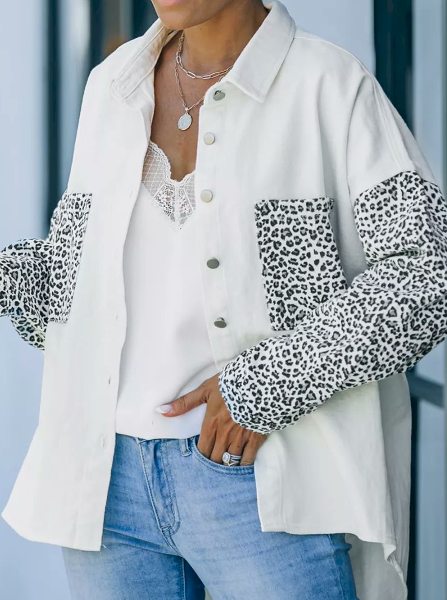 Contrast Leopard Denim Jacket