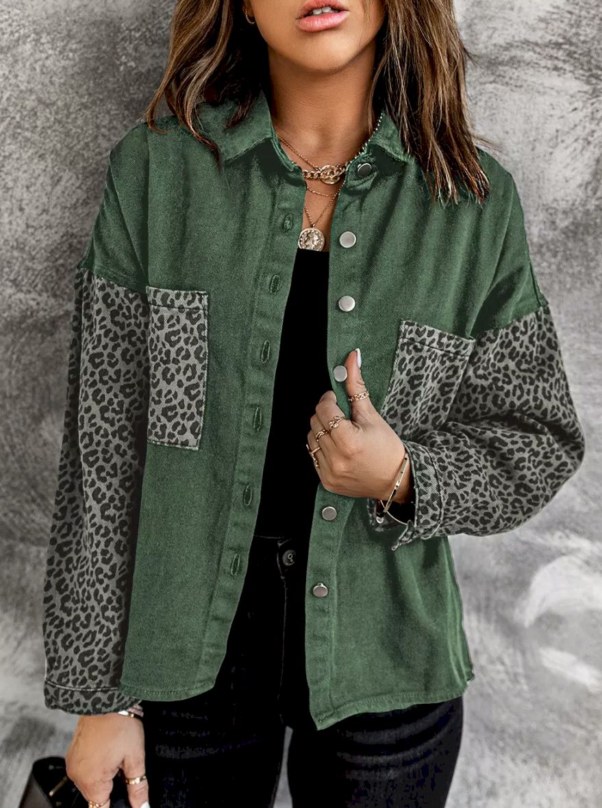 Contrast Leopard Denim Jacket