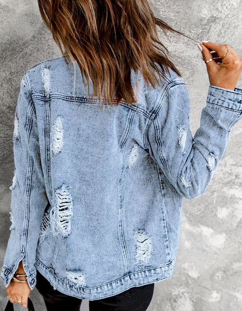 Load image into Gallery viewer, Distressed Buttons Washed Denim Jacket
