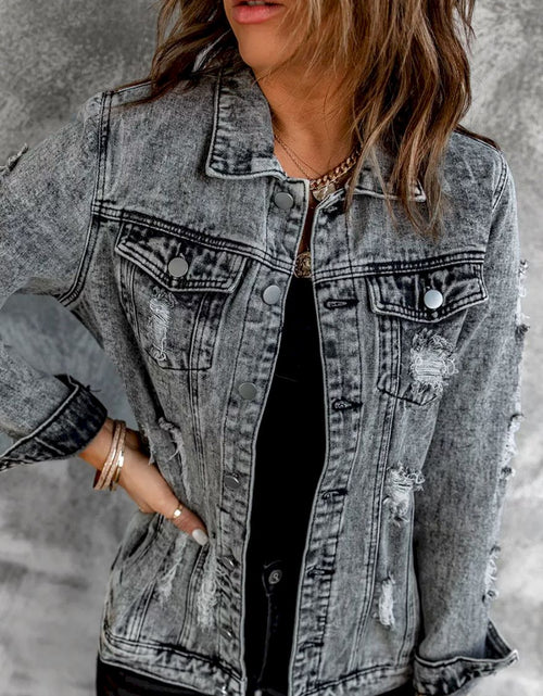 Load image into Gallery viewer, Distressed Buttons Washed Denim Jacket
