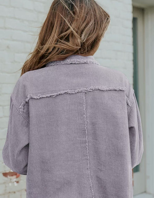 Load image into Gallery viewer, Distressed Flap Pockets Frayed Hemline Denim Jacket
