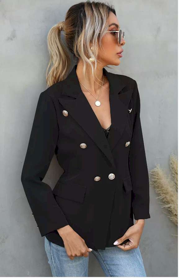 Double Breasted Lapel Long Sleeve Blazer