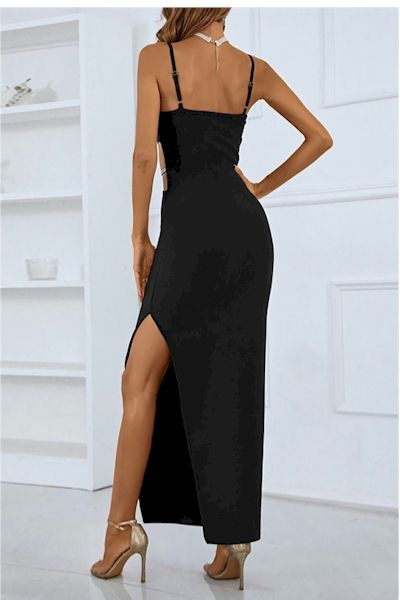 Load image into Gallery viewer, Elegant  Rhinestone Bow Tie  High Slit Luxurious Sexy Evening Dress
