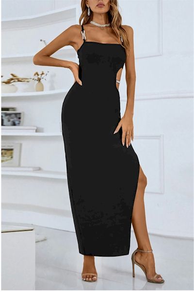 Elegant  Rhinestone Bow Tie  High Slit Luxurious Sexy Evening Dress