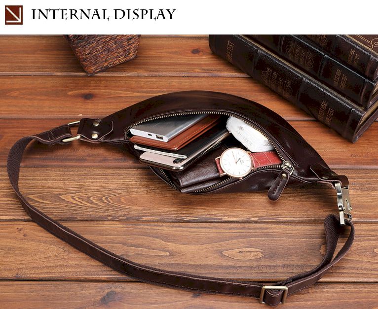 Genuine Crazy Horse Leather Men's Travel Fanny Pack