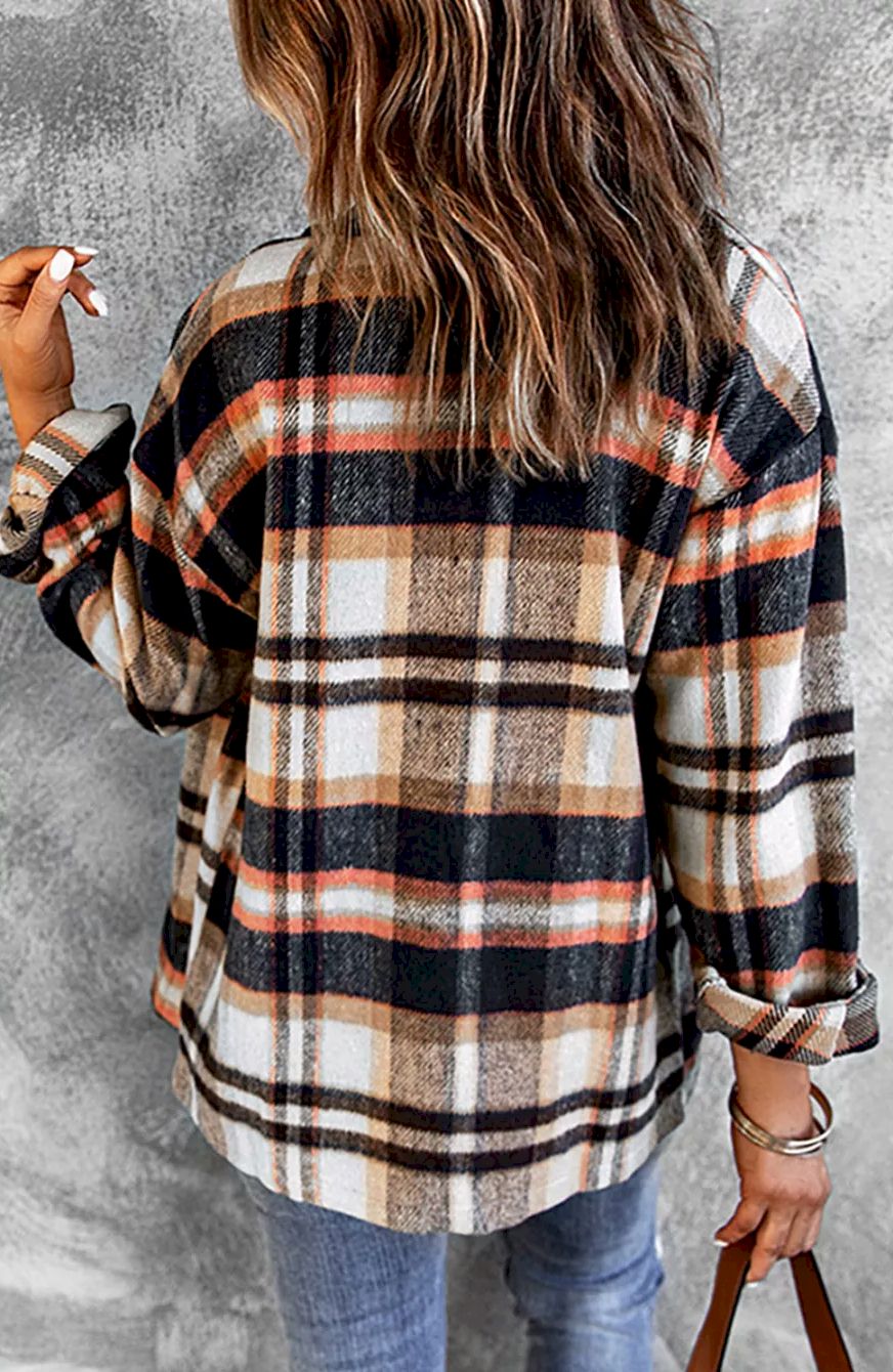 Geometric Plaid Print Pocketed Shirt