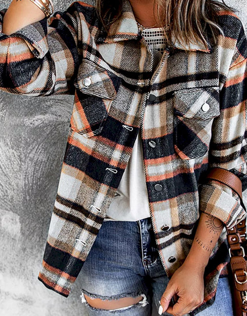 Load image into Gallery viewer, Geometric Plaid Print Pocketed Shirt
