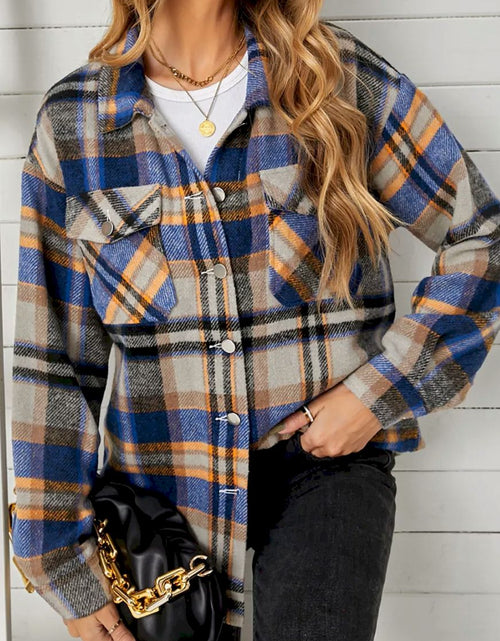 Load image into Gallery viewer, Geometric Plaid Print Pocketed Shirt
