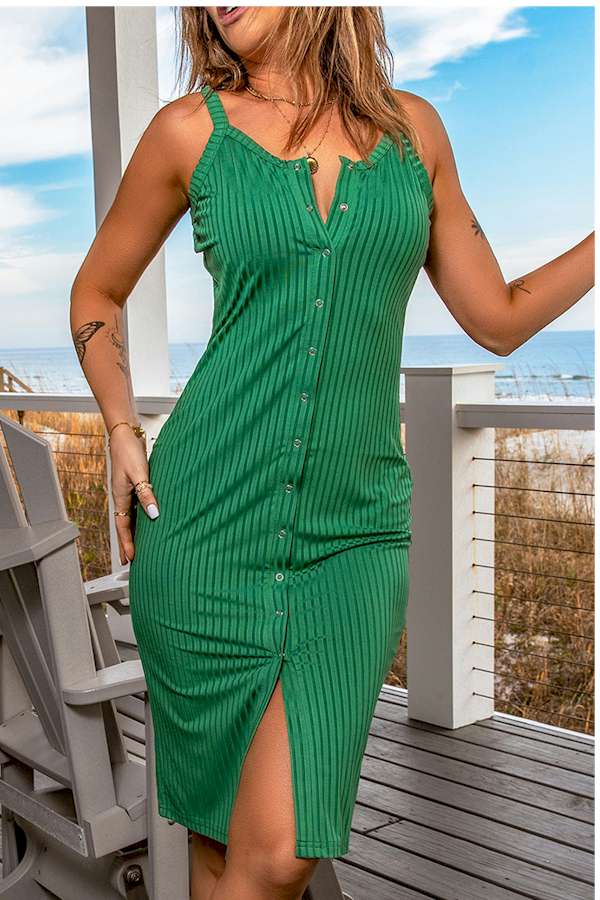 Chic Ribbed Sleeveless Bodycon Midi Dress