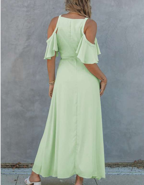 Load image into Gallery viewer, Exquisite Green Cold Shoulder Flutter Sleeves Maxi Dress
