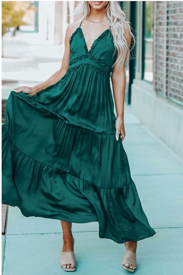 CrissCross Back Sleeveless Tiered Maxi Dress