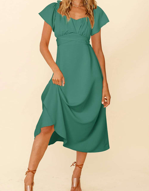 Load image into Gallery viewer, Chic Off-shoulder Smocked Tie Back Midi Dress
