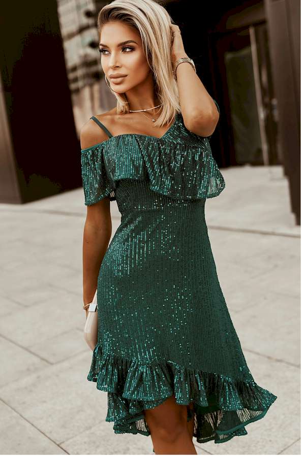 One-Shoulder Sling Ruffled Sequin Dress