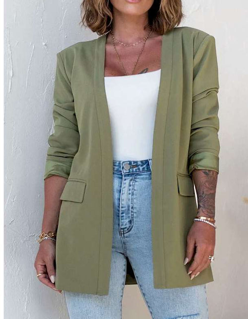 Load image into Gallery viewer, Green Open Front Flap Detail Blazer
