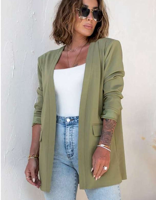 Load image into Gallery viewer, Green Open Front Flap Detail Blazer
