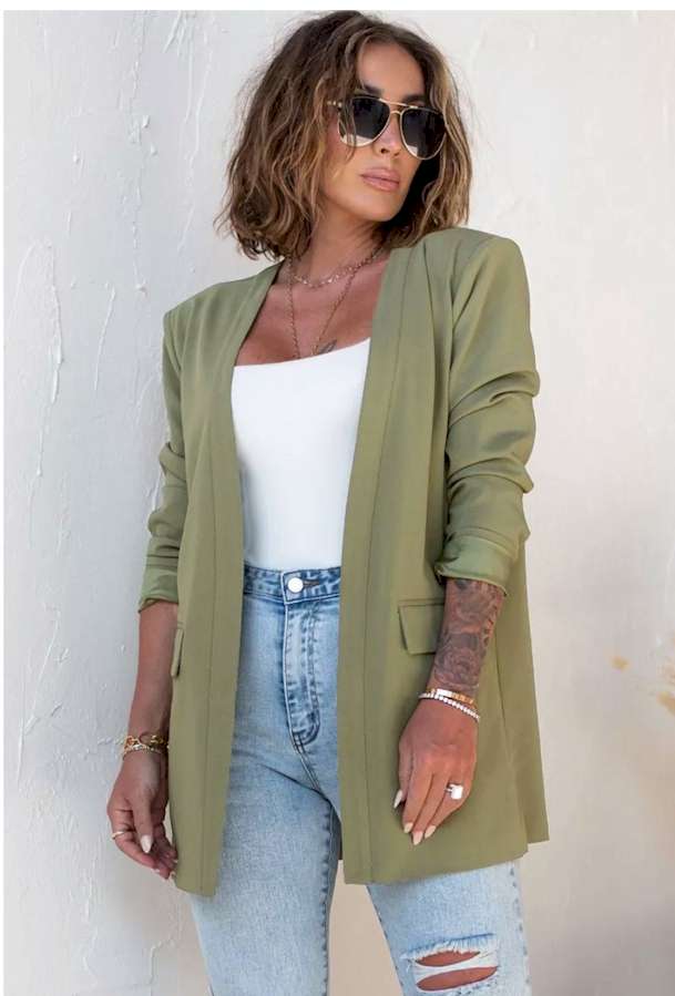 Green Open Front Flap Detail Blazer