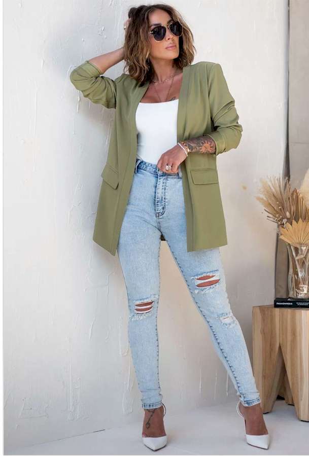 Green Open Front Flap Detail Blazer