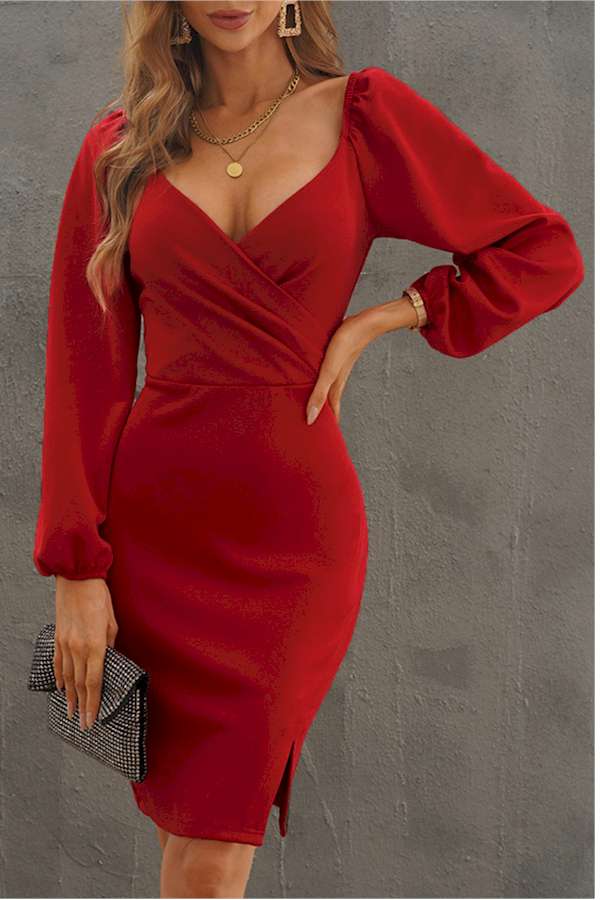 Wrapped Bubble Sleeve Bodycon Mini Dress