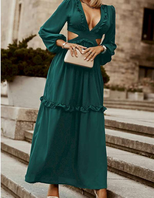 Load image into Gallery viewer, Chic Ruffled Deep V Lace up Back Maxi Dress
