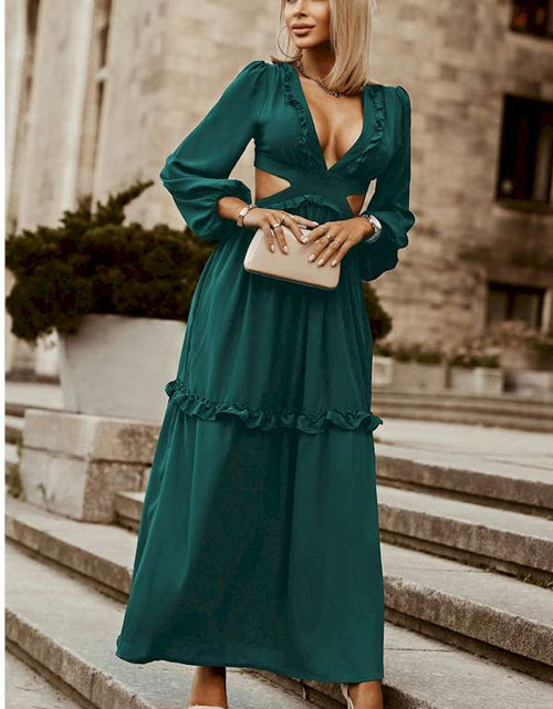 Load image into Gallery viewer, Chic Ruffled Deep V Lace up Back Maxi Dress
