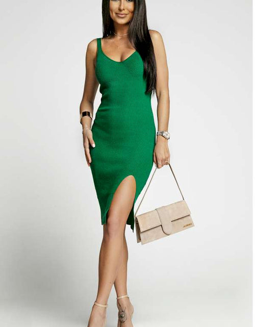 Load image into Gallery viewer, Green Sleeveless Ribbed Knit Sweater Dress
