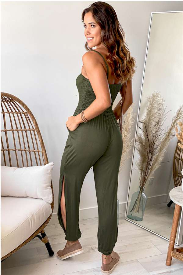 Look Fabulous in this Smocked Jogger Jumpsuit.