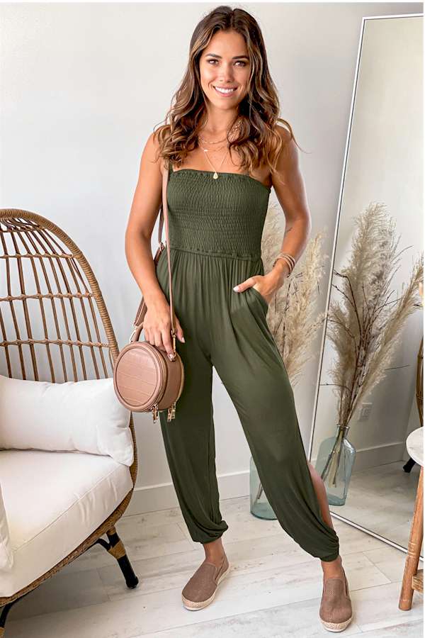 Look Fabulous in this Smocked Jogger Jumpsuit.