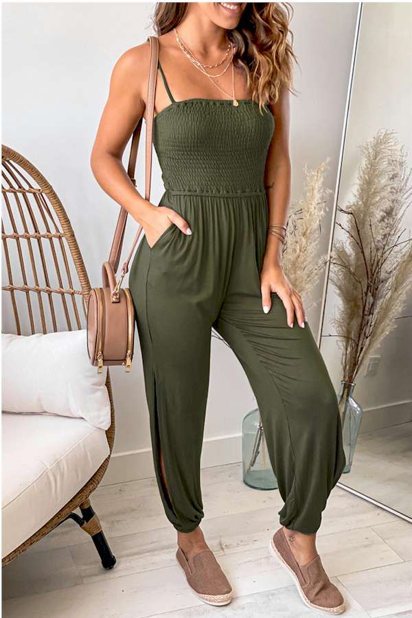 Look Fabulous in this Smocked Jogger Jumpsuit.