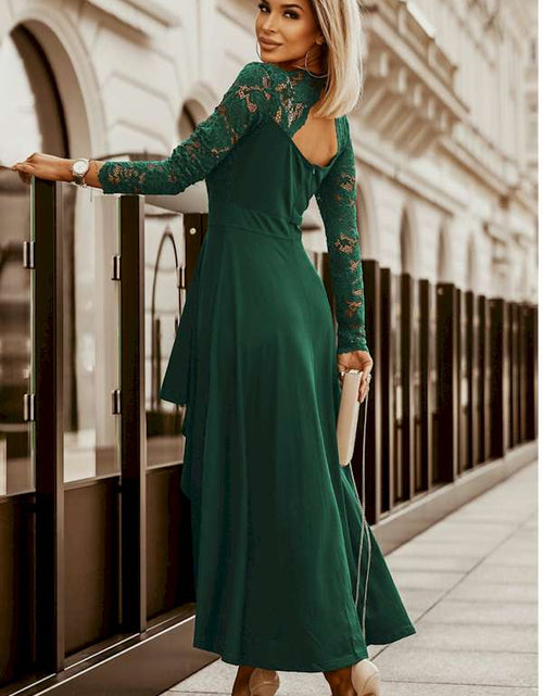 Load image into Gallery viewer, Elegant and Chic Long Sleeve LaceTriangle Slit Evening Dress
