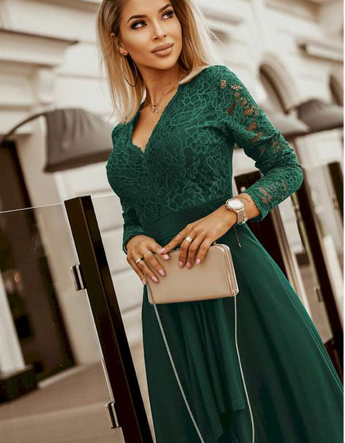 Load image into Gallery viewer, Elegant and Chic Long Sleeve LaceTriangle Slit Evening Dress
