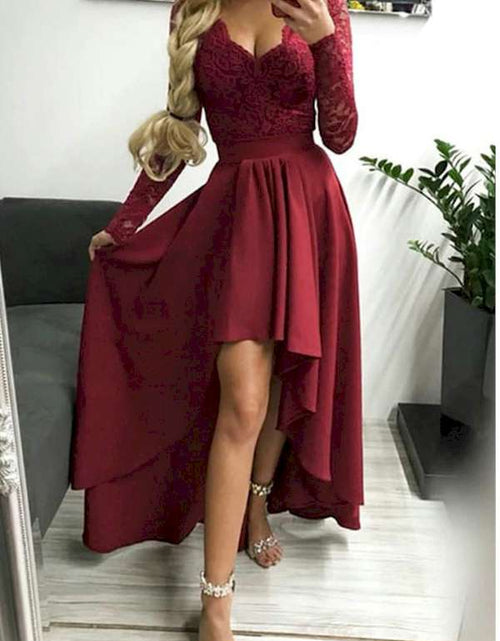 Load image into Gallery viewer, Elegant and Chic Long Sleeve LaceTriangle Slit Evening Dress
