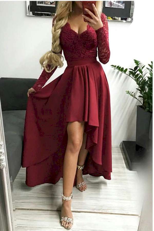 Elegant and Chic Long Sleeve LaceTriangle Slit Evening Dress