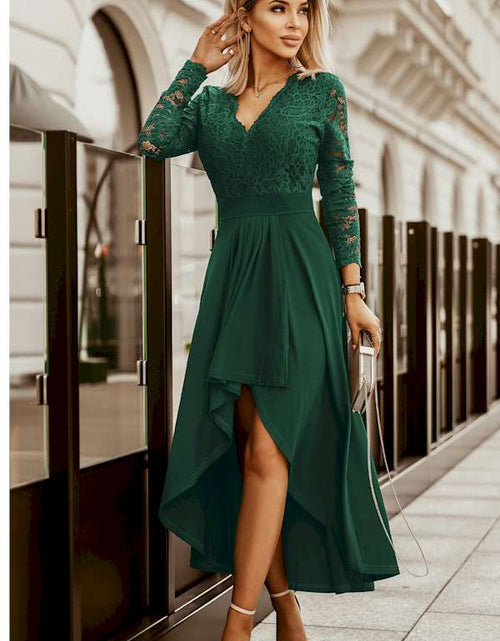 Load image into Gallery viewer, Elegant and Chic Long Sleeve LaceTriangle Slit Evening Dress
