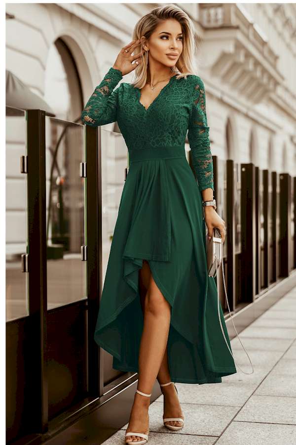 Elegant and Chic Long Sleeve LaceTriangle Slit Evening Dress