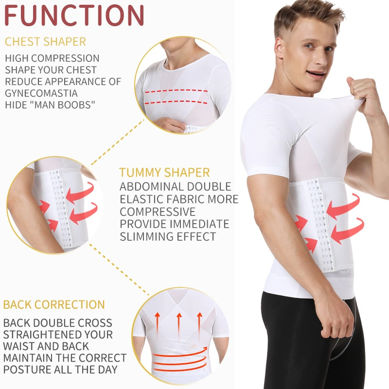 Mens Body Shaper Compression Shirts Abdomen Shapewear Tummy Slimming