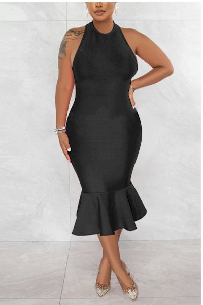 Load image into Gallery viewer, Curves Unleashed: Embrace Your Figure in our Stunning Mermaid Midi Dress!
