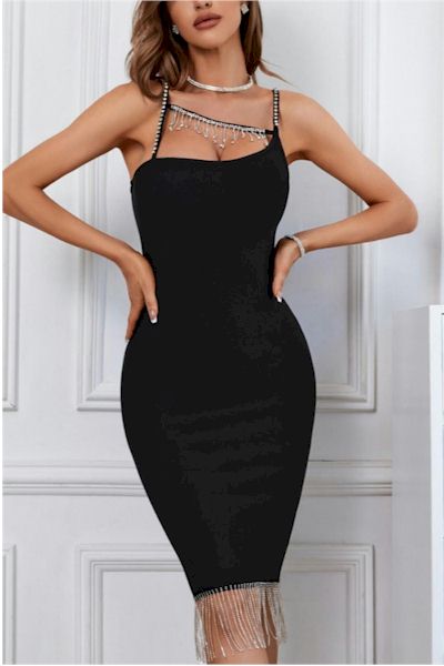 High Stretch One Shoulder Rhinestone Luxurious Mini Dress