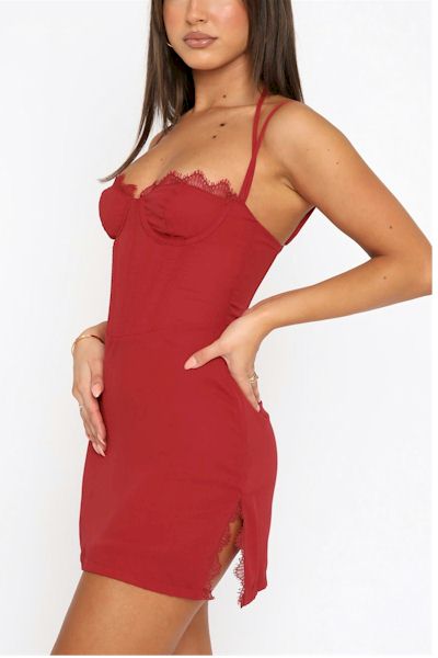 Lace Boned Halter Side Slit Sexy Mini Dress