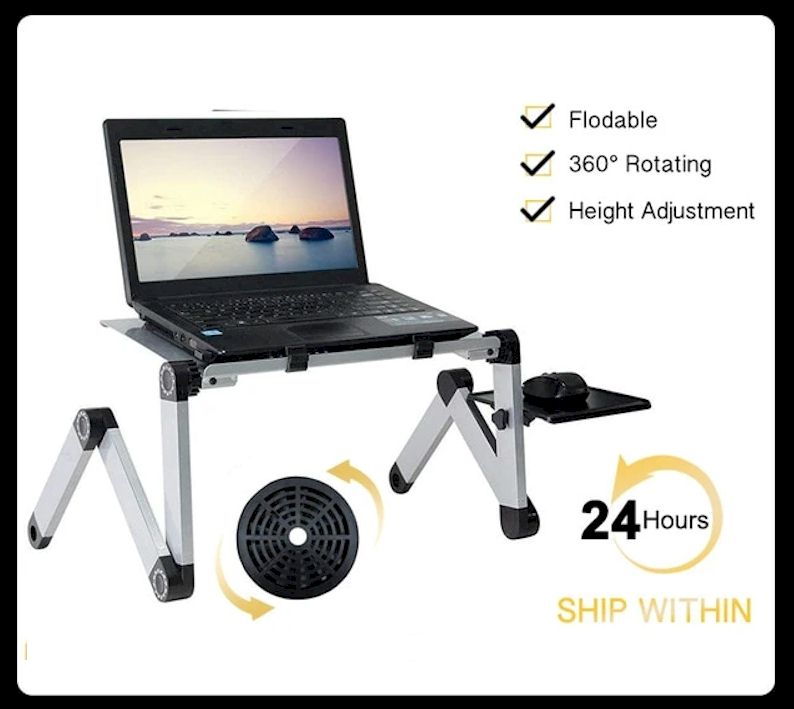 Adjustable Aluminum Laptop  Ergonomic Portable Desk With Mouse Pad