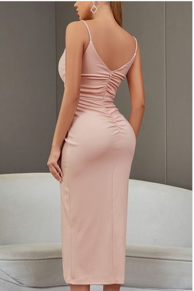 Load image into Gallery viewer, Micro Elastic Sling Backless Split Luxurious Midi Dress
